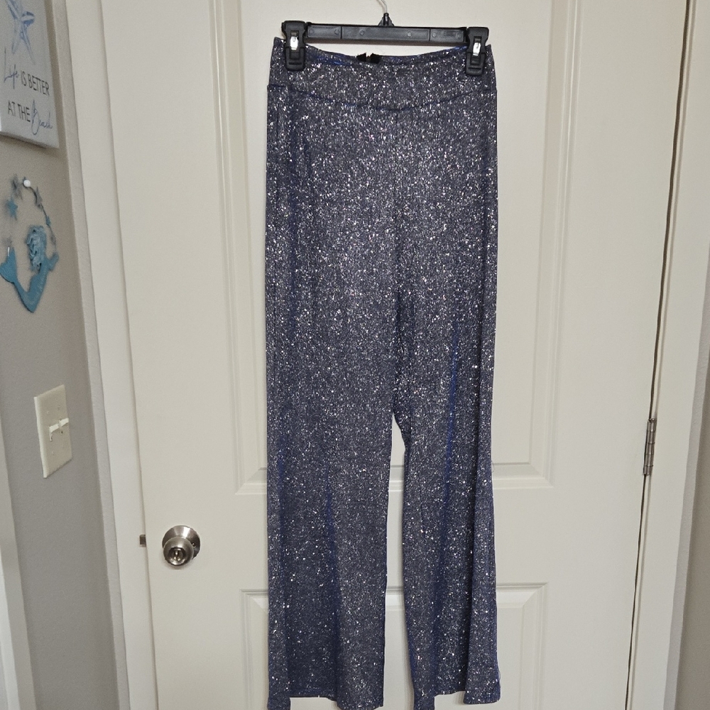 Sparkly Blue Wide-Leg Pants